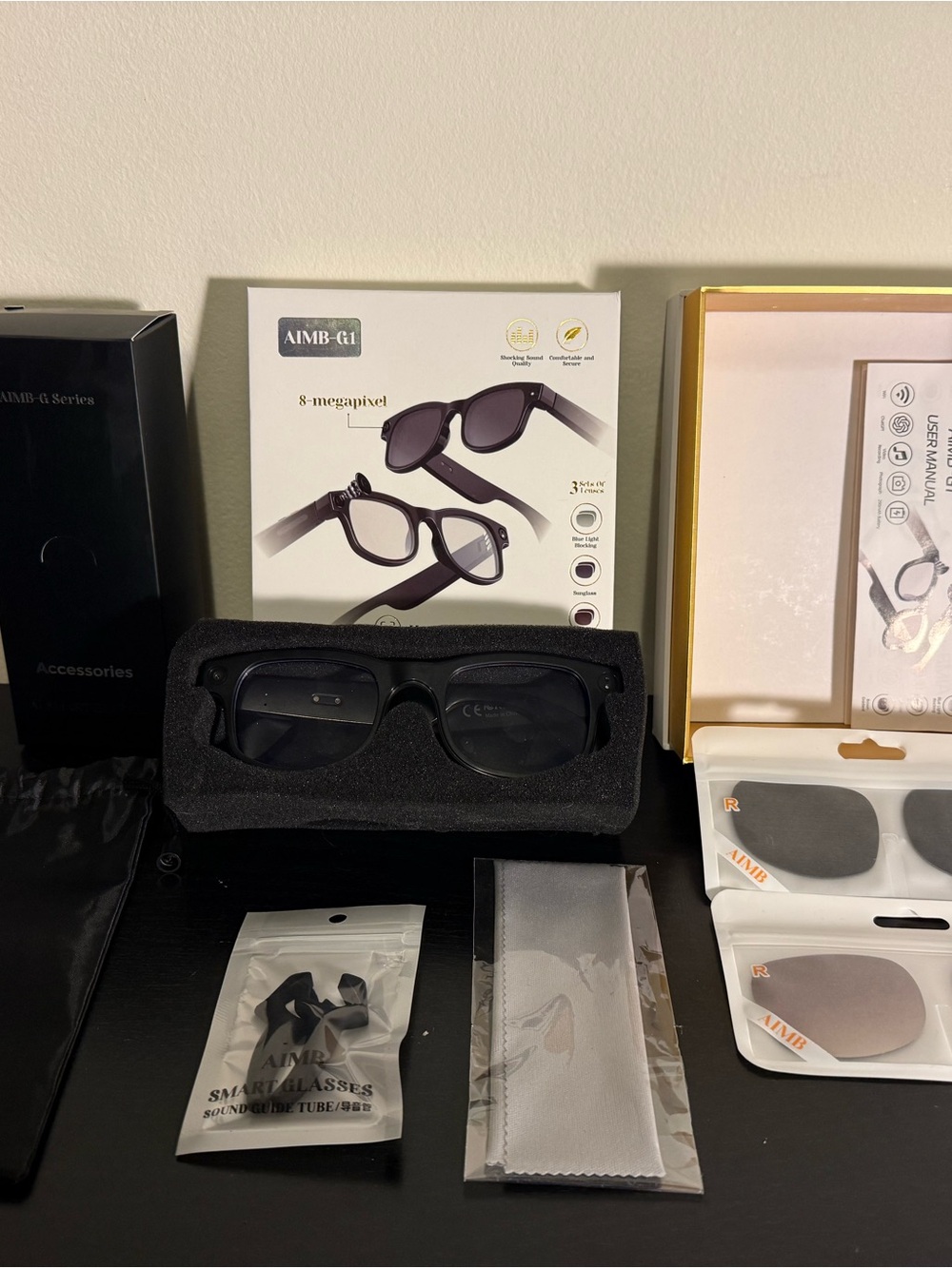 Amazon Black Smart Glasses with Camera and Accessories